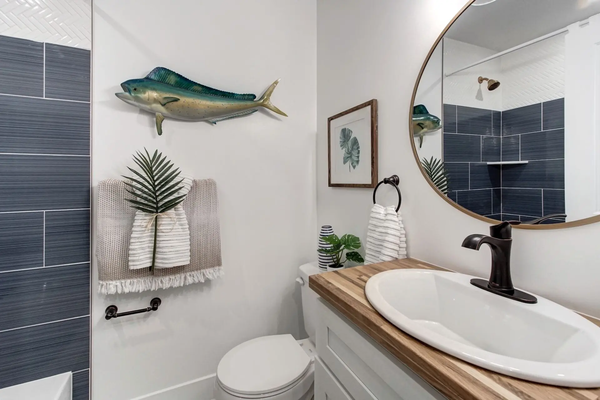 modern bathroom with fishing accessories 