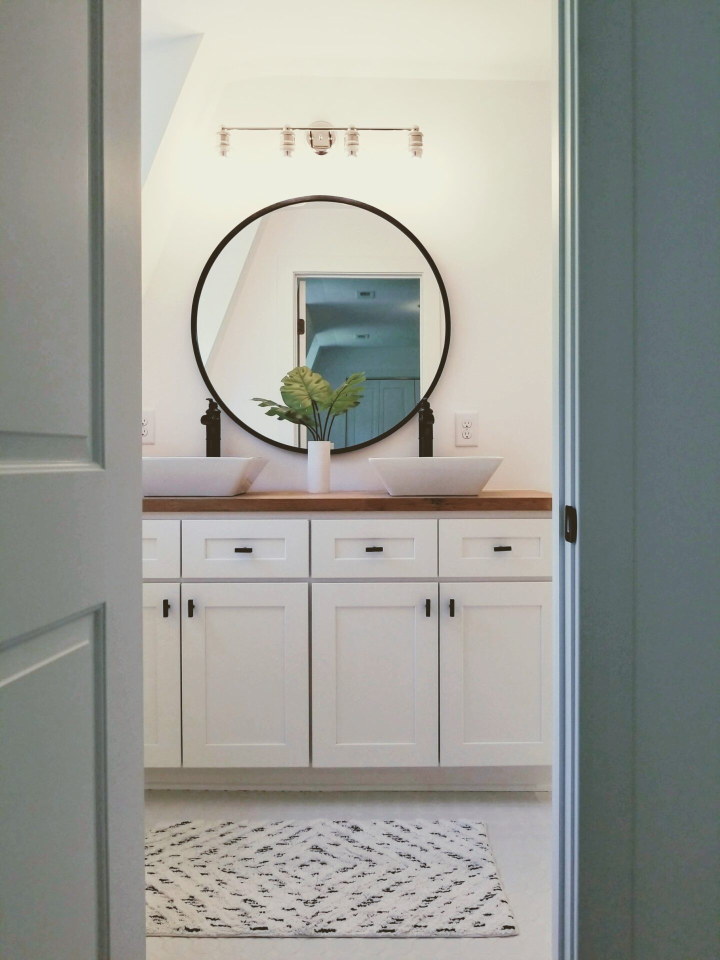 Door view of two wash basins