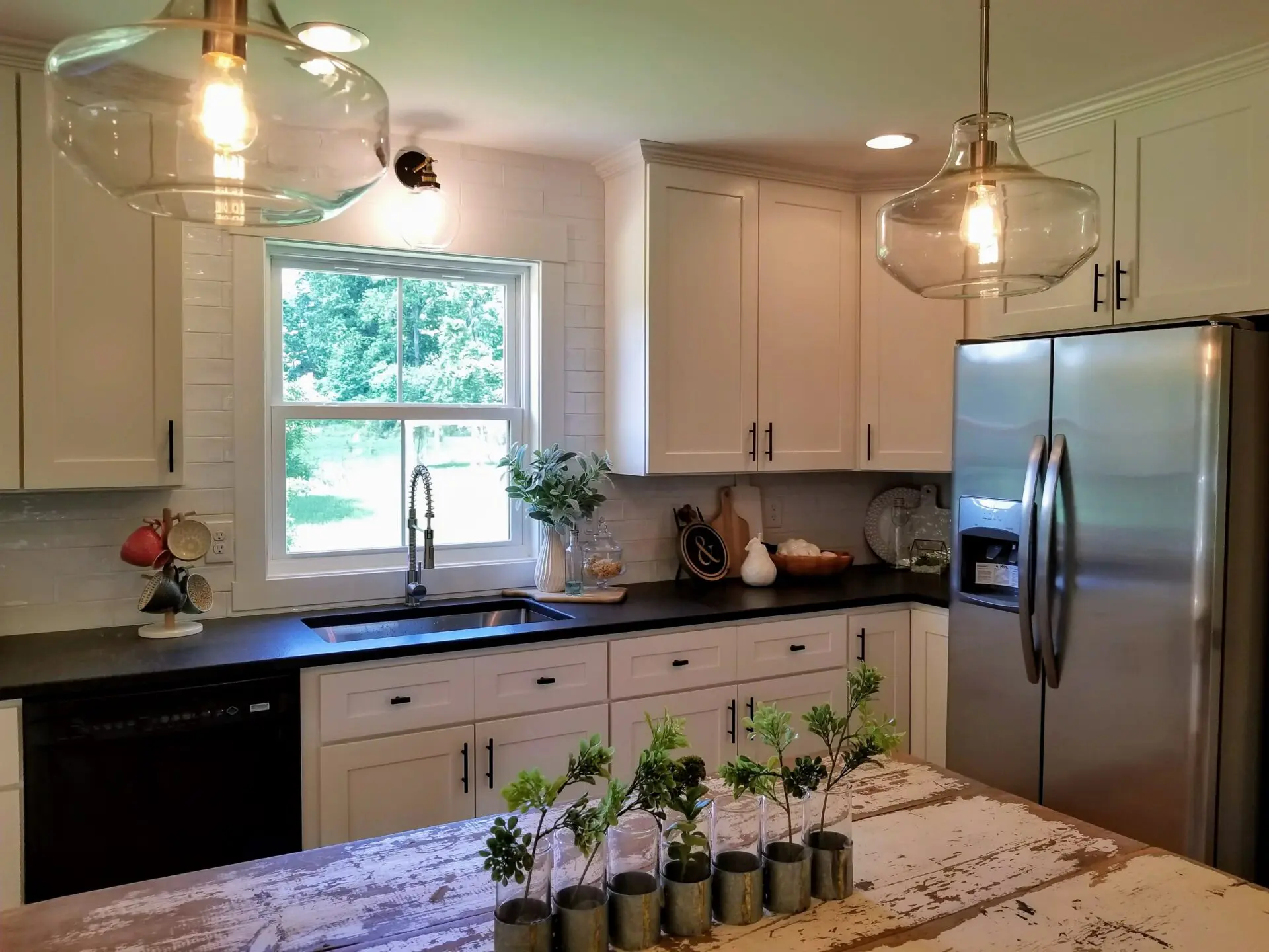 kitchen with small plants