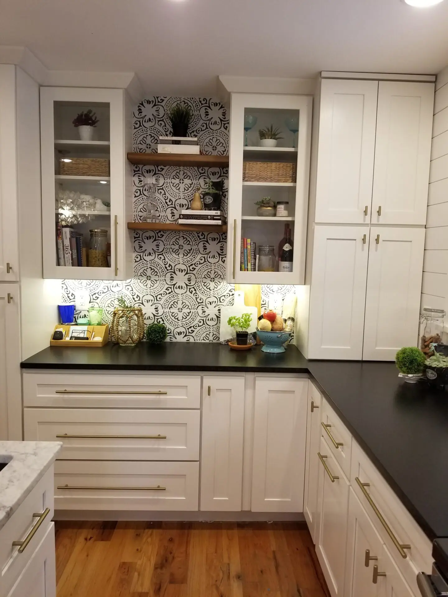 kitchen cupboards and shelves