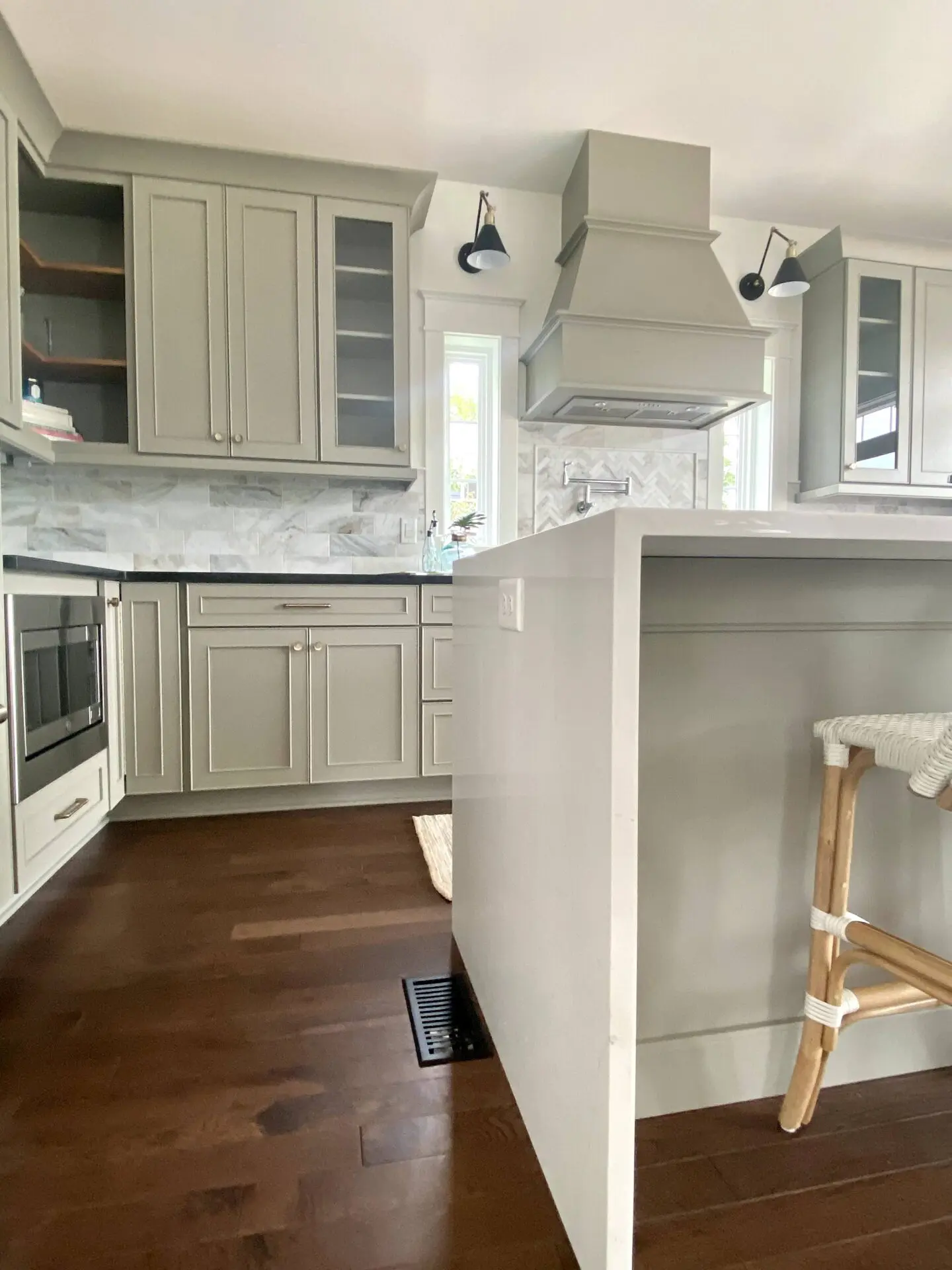 kitchen island and cupboard