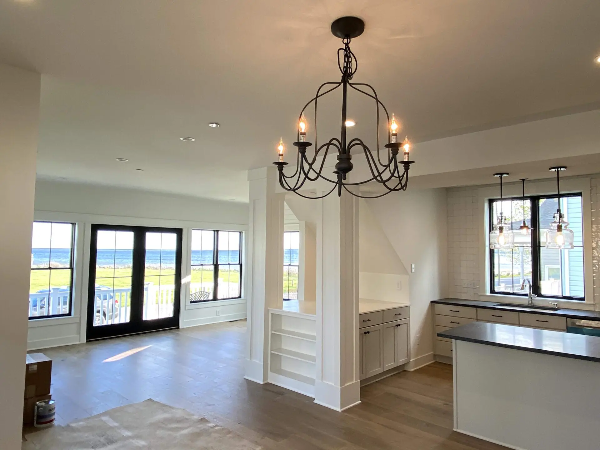 living room area with a chandelier